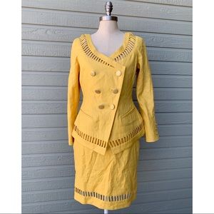 VTG Pia Rucci 100% Linen Yellow Suit Set Sz 8